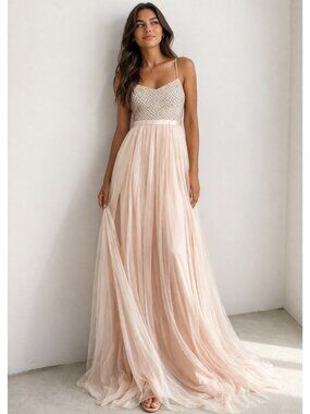 Needle and Thread Blush Pink Beaded Etherial Maxi Dress 0